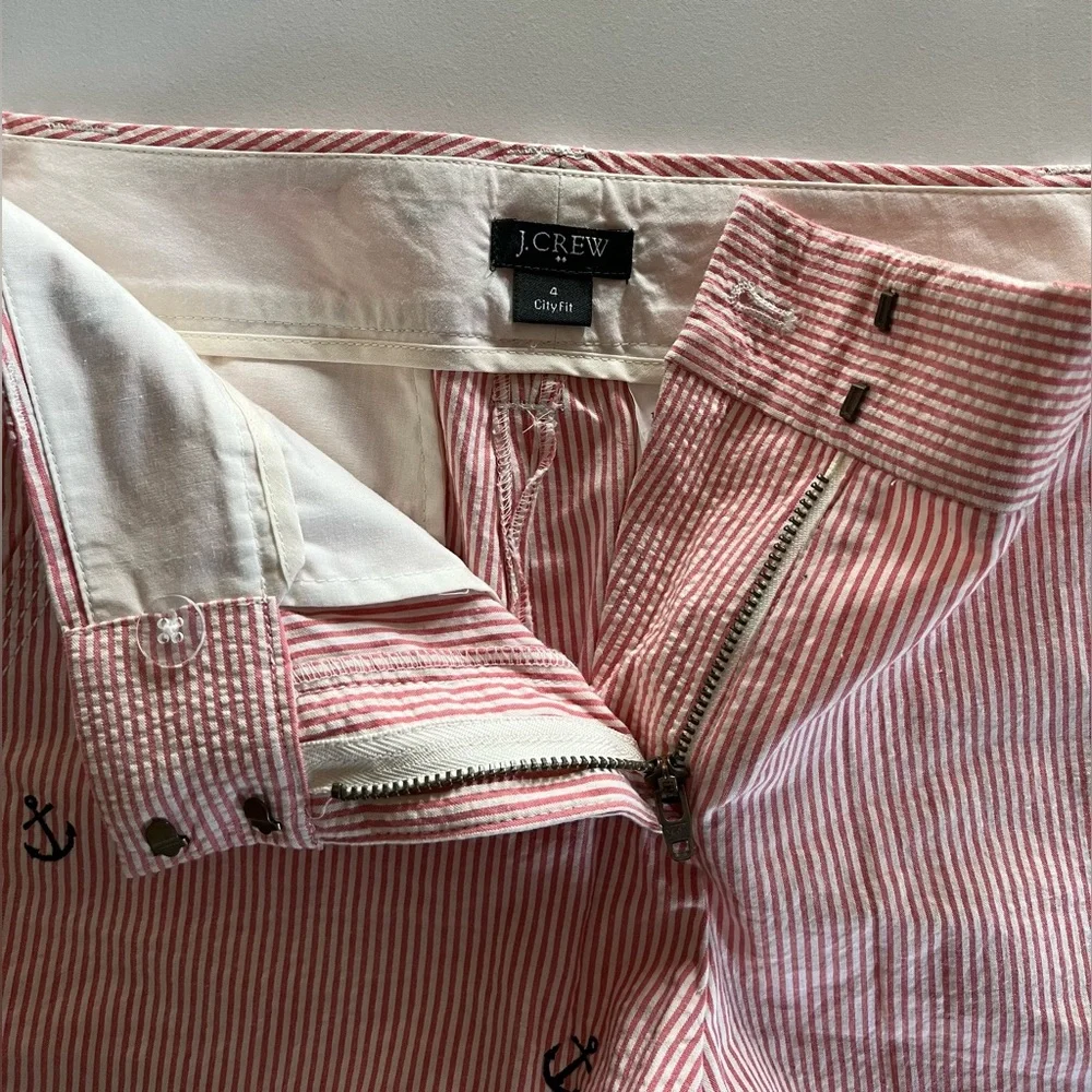 J. Crew Women’s Pink Striped Anchor Print nautical themed City Fit Shorts size 4